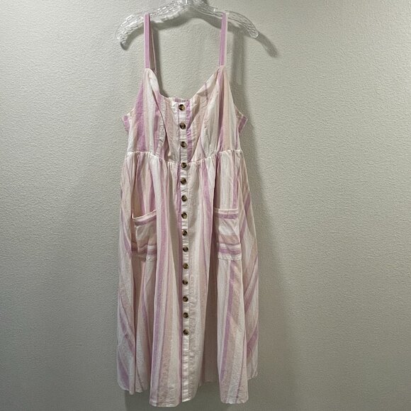 (NWT) TORRID #12716123 Stripe Midi Sundress, Linen/Cotton, Pink/Ivory Multi - 2X - Picture 1 of 13